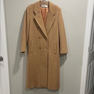Tan Wool Double-Breasted Trench Coat